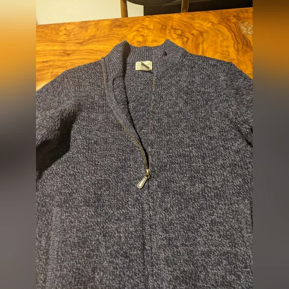 L.L. Bean - 100% Lambswool Ragg Wool Zip-Front Cardigan SweaterNavySmall